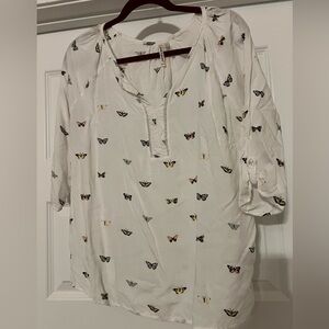 White Blouse with Butterfly Print